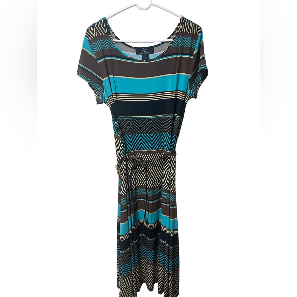 Nina Leonard Blue and Black Maxi Dress